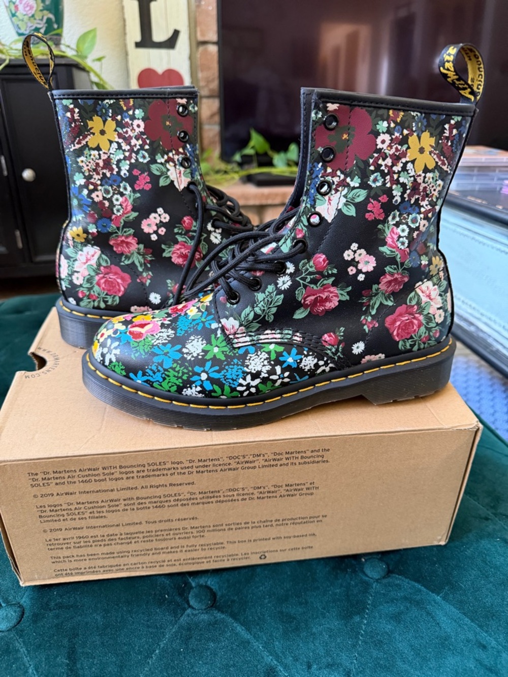 Dr. Martens 1460 Black Floral Mash Up Lace-Up Boots